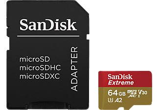 SANDISK Extreme® 160MB/S A2+AD - Micro-SDXC-Schede di memoria  (64 GB, 160 MB/s, Nero)