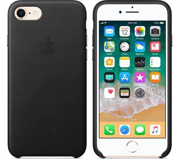 Funda - Apple Leather case MQH92ZM/A, Para iPhone 7 y 8, Negro