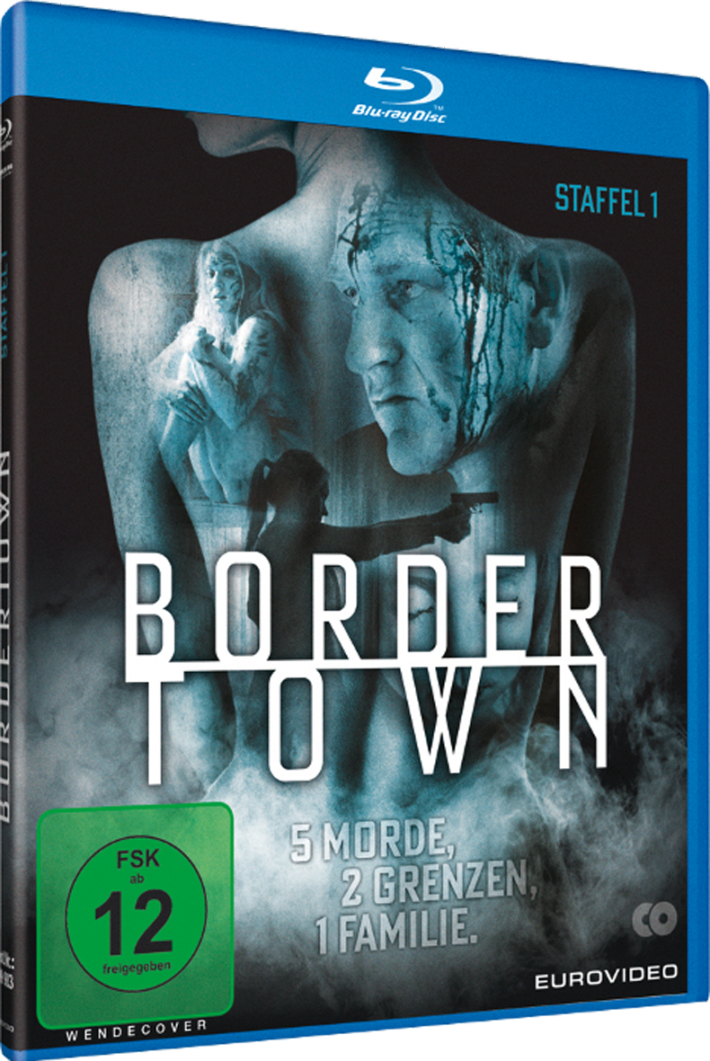 Blu-ray-Disc-Cover für 'Border Town' mit einem dramatischen Bild von Menschen und Text.