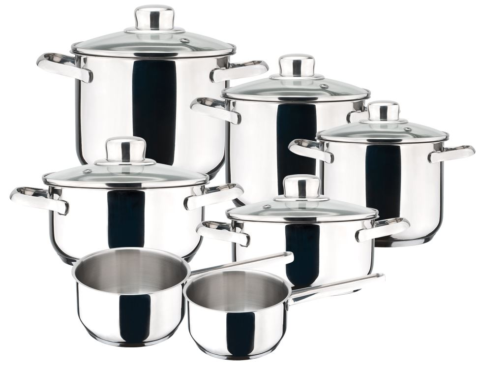 Batería de cocina - Magefesa Dux 12 Piezas, 3 cacerolas con tapa, 2 ollas con tapa, 2 cazos