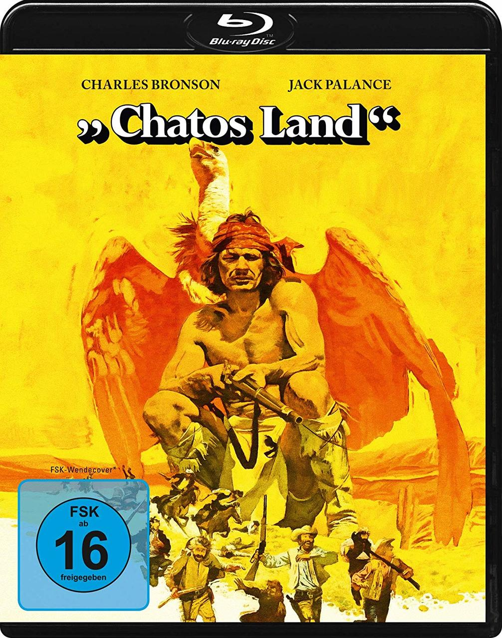Filmcover 'Chatos Land'. Ein Mann mit Kopftuch und eine Gruppe von Menschen im Hintergrund.