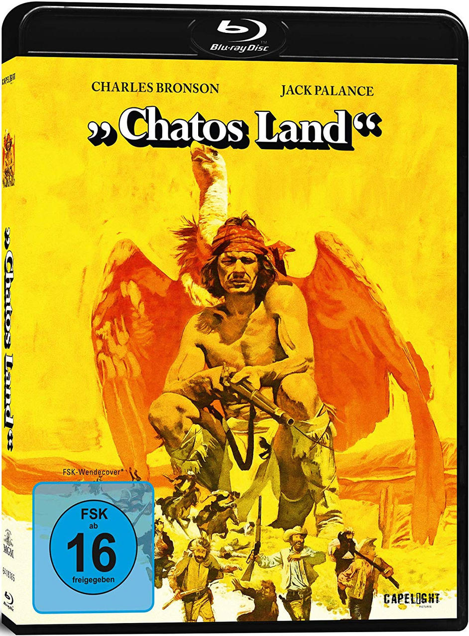 Filmcover von 'Chatos Land' mit Charles Bronson. Ein Mann mit Flügeln steht in der Wüste.