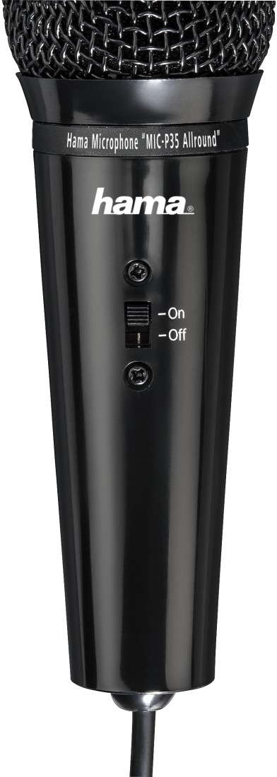 Microphone noir avec fil. Microphone Hama MIC-P35 Allround. Interrupteur marche/arrêt.