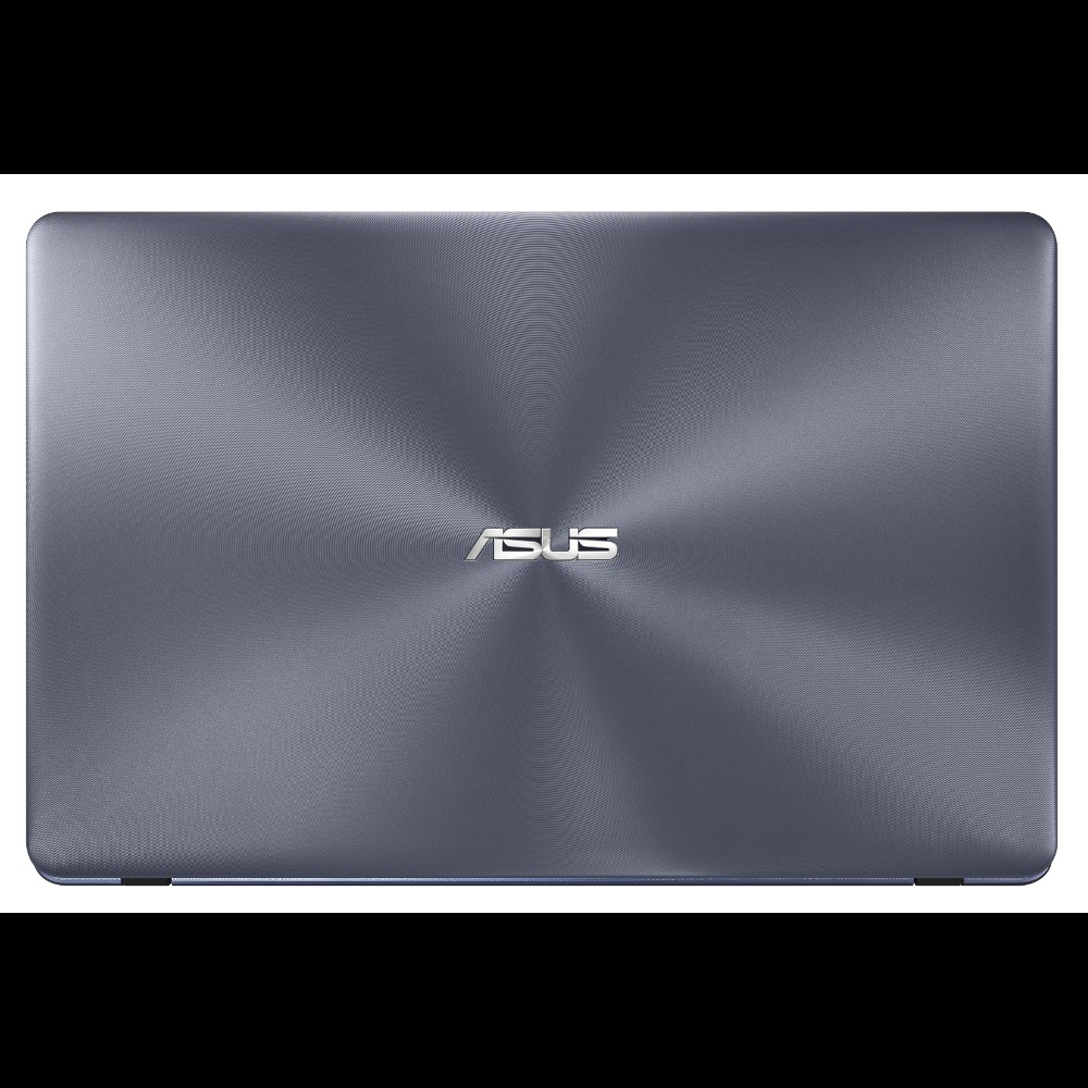 Draufsicht auf einen grauen Laptop mit dem ASUS-Logo in der Mitte.