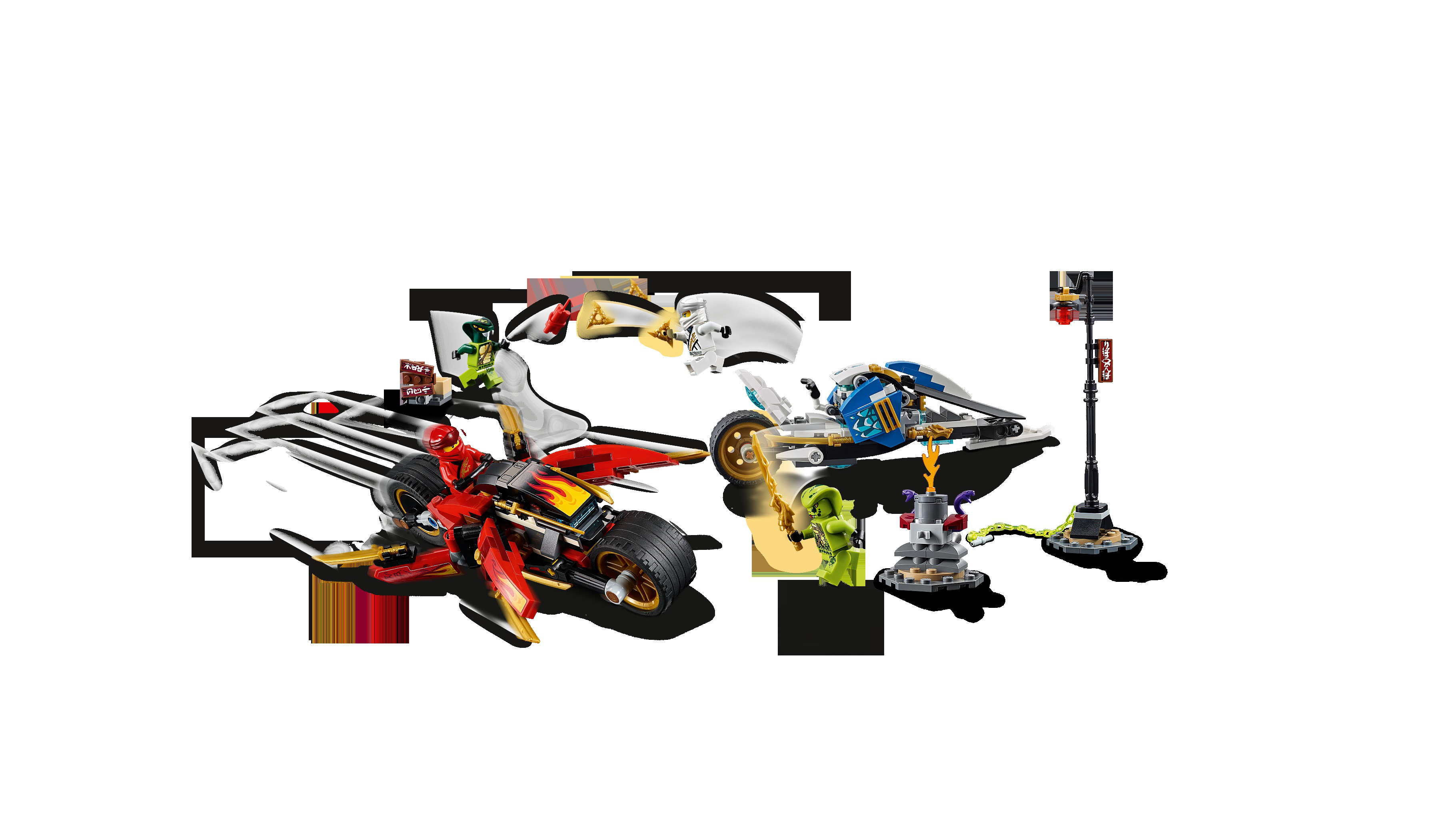 LEGO 70667 Kais Feuer-Bike & Zanes Schneemobil Bausatz, Mehrfarbig