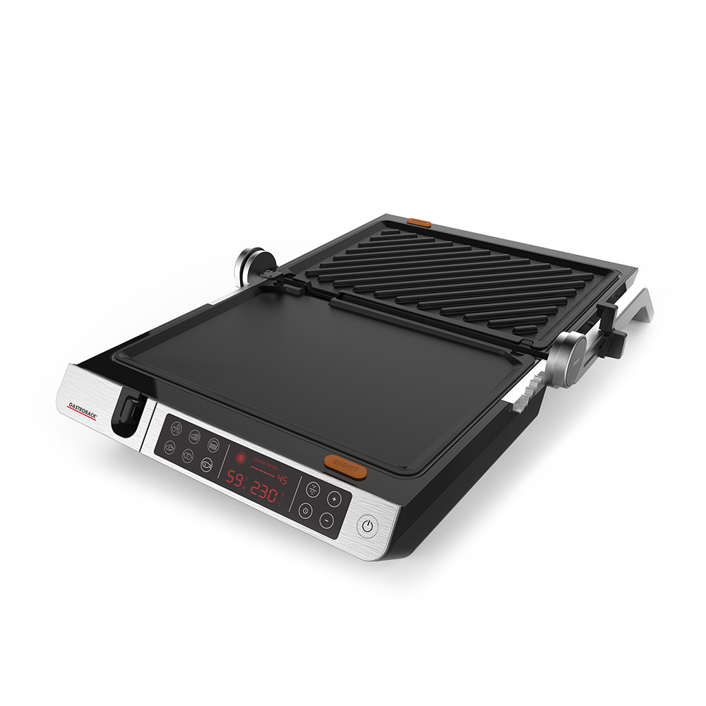 Elektrischer Grill mit Digitalanzeige für Zeit und Temperatur.