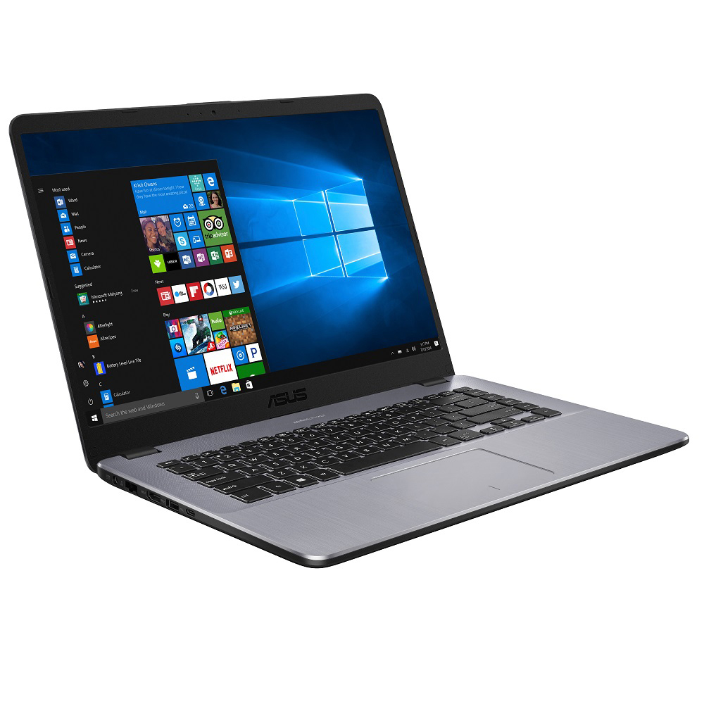 Ein ASUS-Laptop mit geöffnetem Bildschirm, der die Windows 10-Oberfläche zeigt.