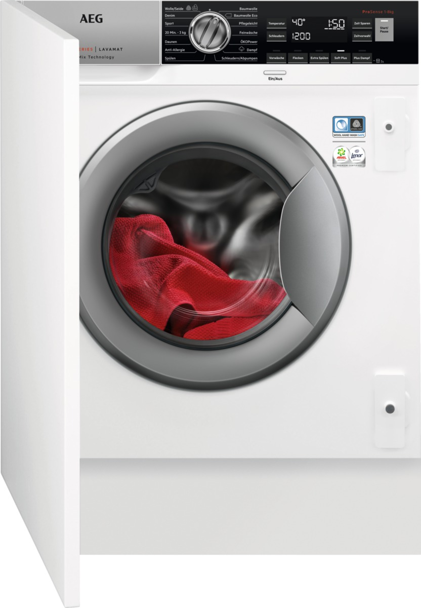 AEG L8FEI7480 Serie 8000 Lavamat Waschmaschine Frontlader (8,0 kg, 1351 U/Min., vollintegrierbar, Weiß)