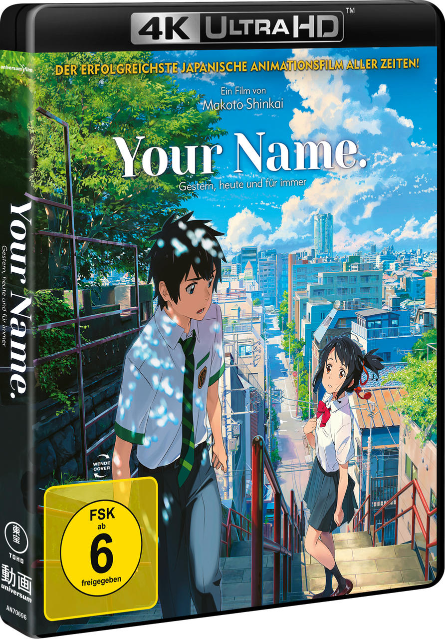 Anime-Filmcover mit zwei Charakteren, die in einer Stadt gehen.