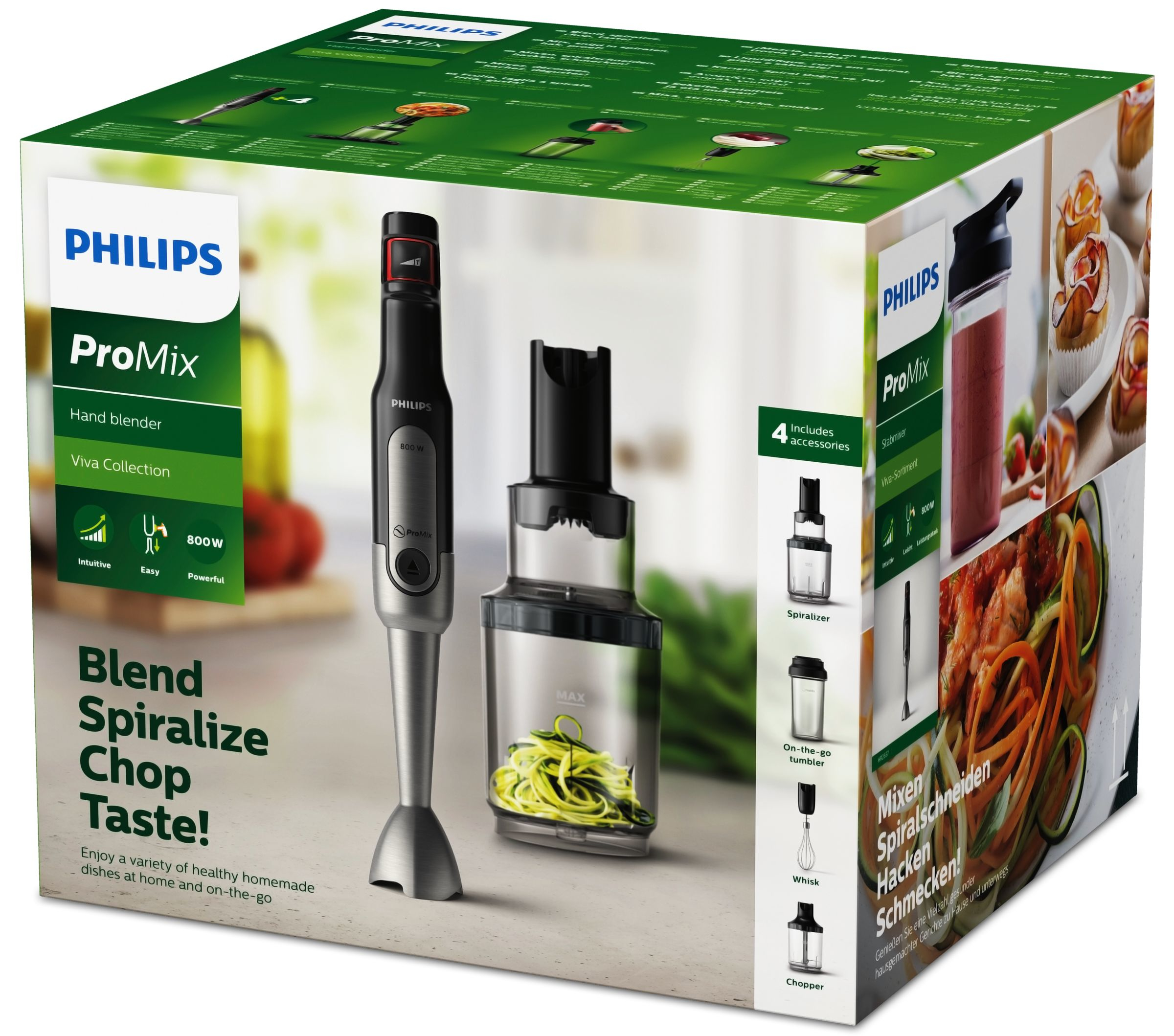 PHILIPS HR2657/90 Viva ProMix 800 Veggie Set Stabmixer (schwarz, 800 Watt, Mobile Trinkflache 500 ml)
