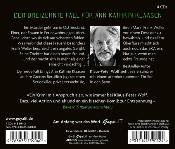Buchcover mit einem Männergesicht und Text. Der Titel lautet auf Deutsch: 'Der Dreizehnte Fall für Ann Kathrin Klaasen'.