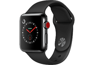 APPLE Watch Series 3 - Smartwatch (130-200 mm, Hochleistungs-Fluorelastomer, Space Schwarz mit Sportarmband Schwarz)