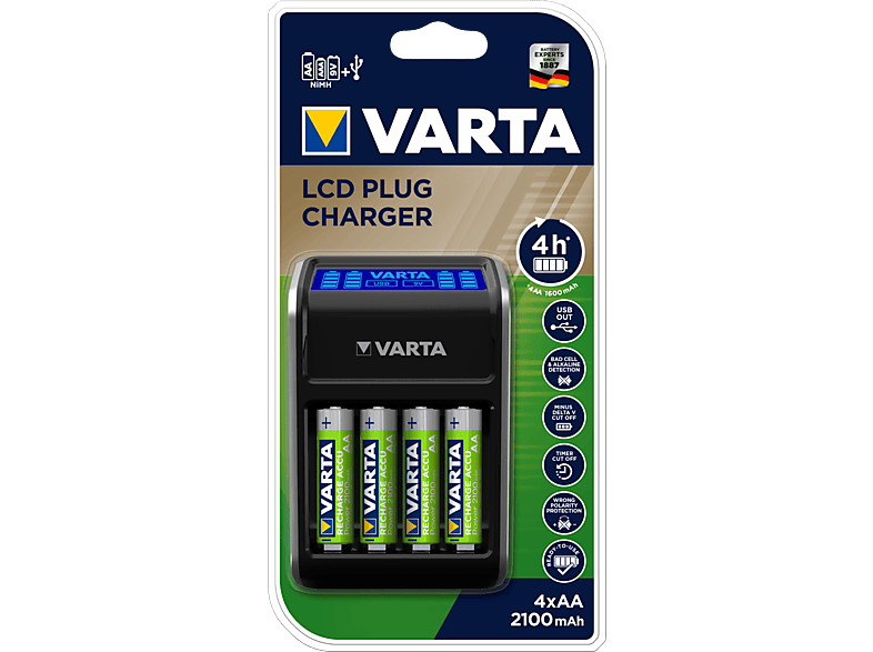 VARTA LCD Plug charger batterijlader + 4 AA batterijen (57677.101.441)