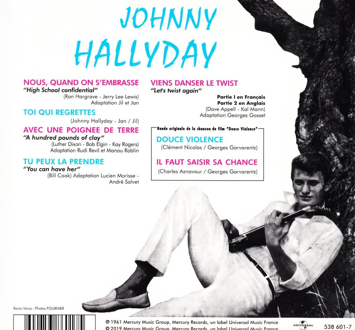 Album cover of Johnny Hallyday with song titles and a photo of the singer.