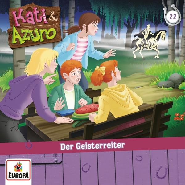 Buchcover mit vier Kindern und einem Skelettpferd, der Titel lautet "Der Geisterreiter".
