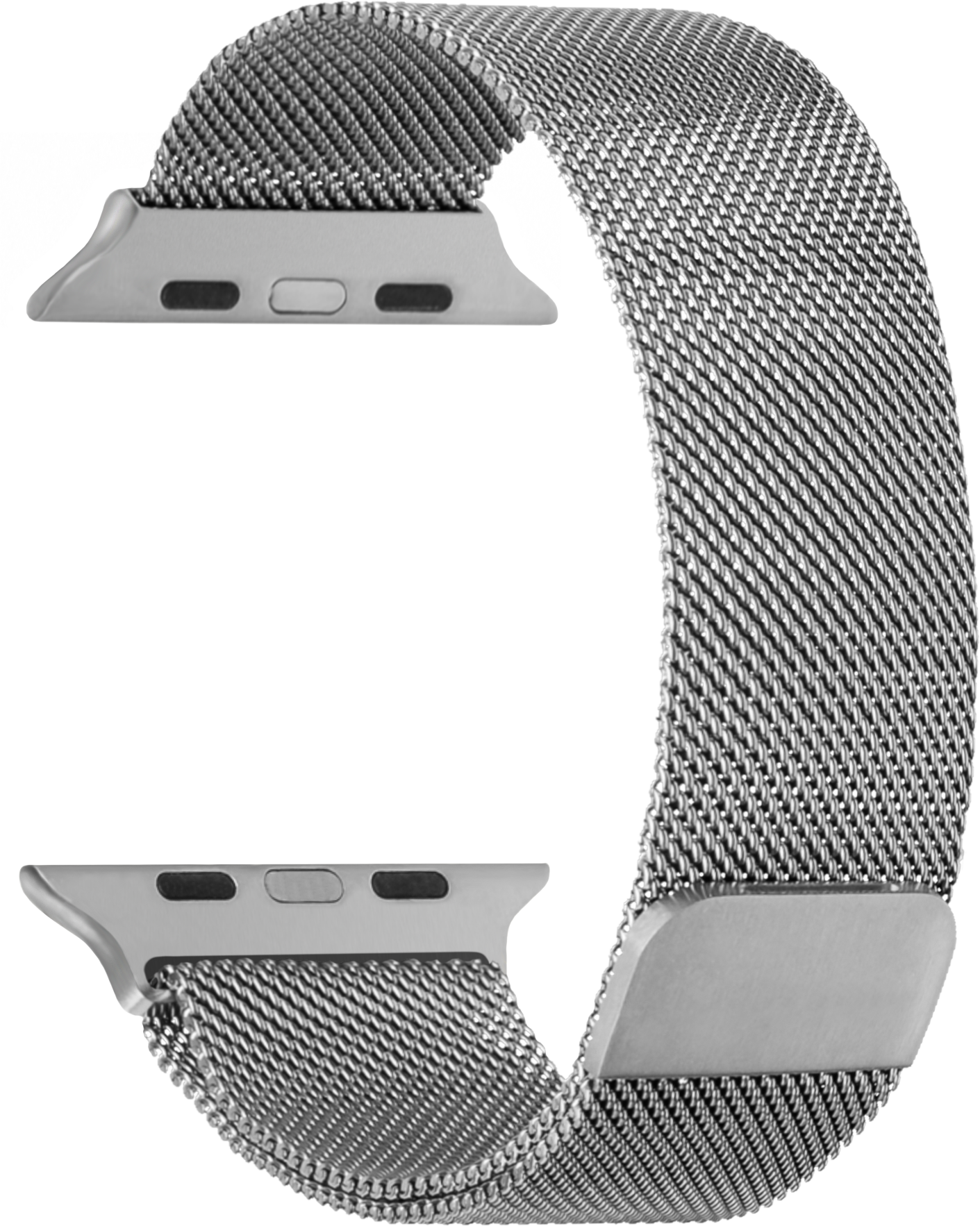 Silbernes Uhrenarmband mit Mesh-Design.