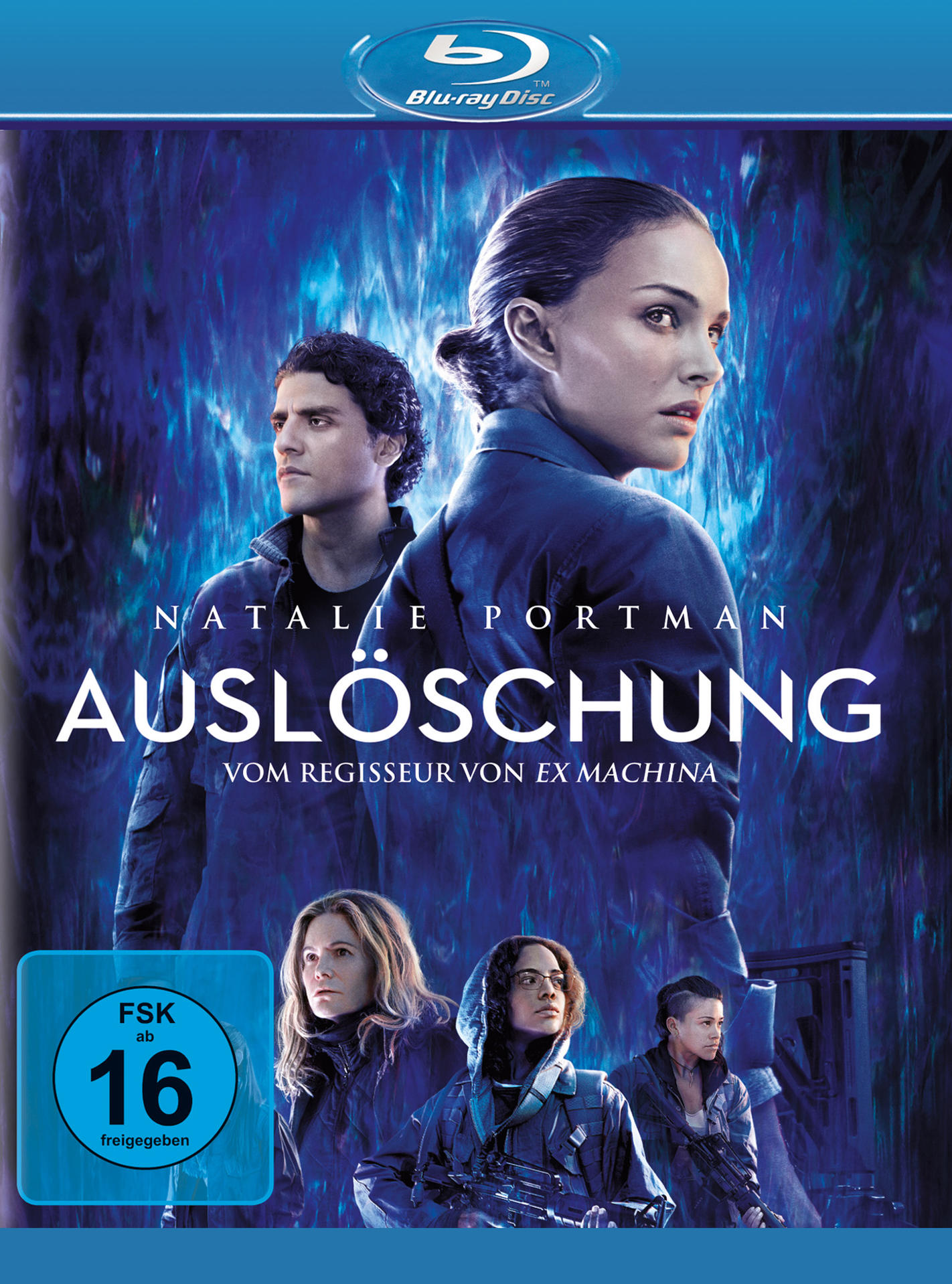 Filmposter mit Schauspielern und Text. 'Auslöschung' ist der Haupttitel.