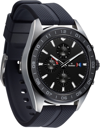 LG Watch W7 Smartwatch Edelstahl Gummi, 22 mm, Schwarz/Silber