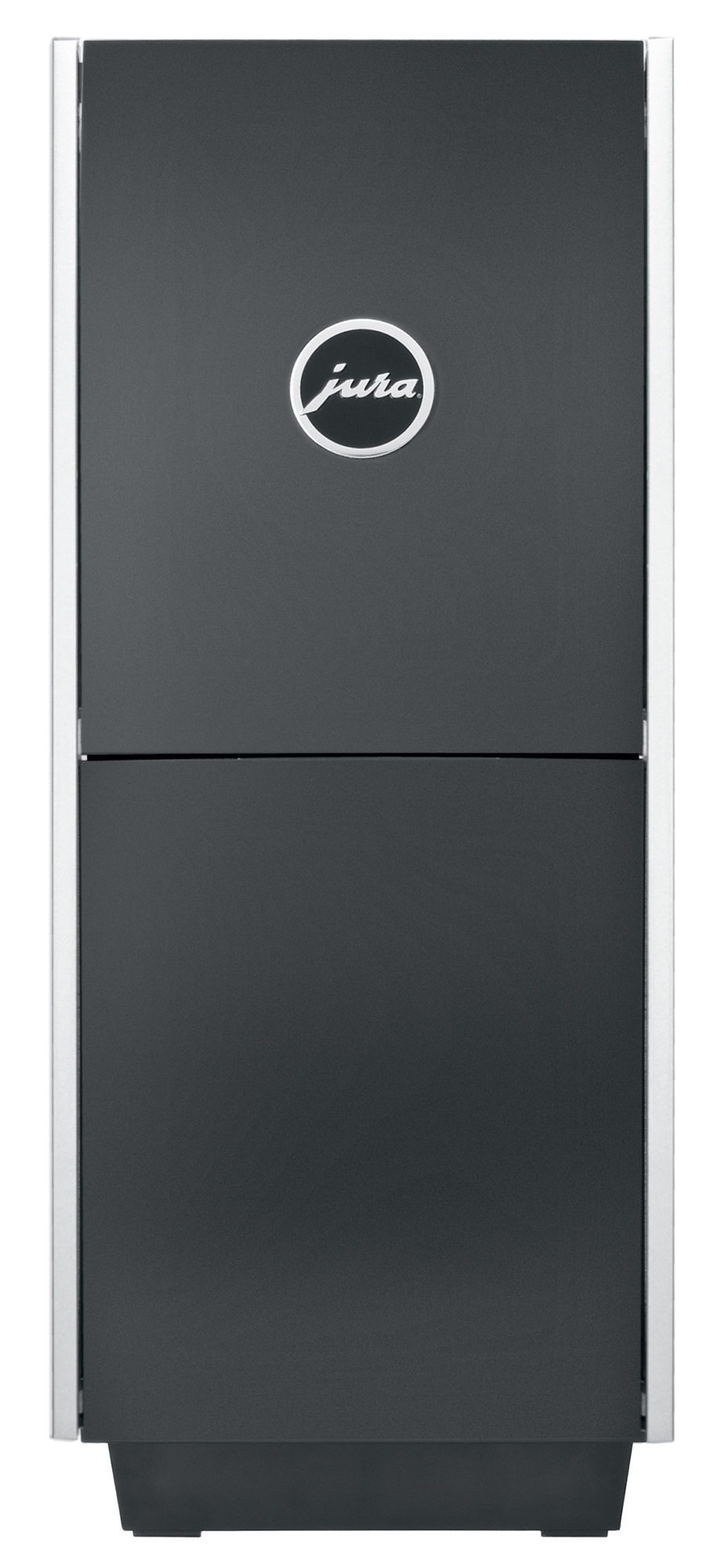 Black and silver Jura coffee machine with the brand logo.