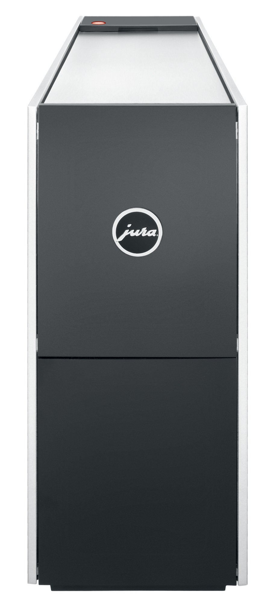 Tall, dark coffee machine with the Jura logo.