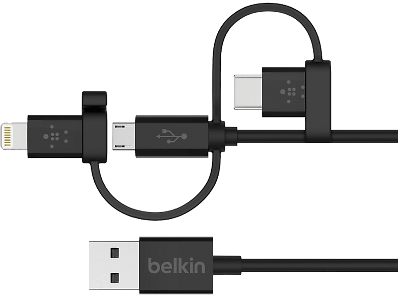 BELKIN Universeel USB-C / microUSB / Lightning-kabel 1.2 m (F8J050BT04-BLK)