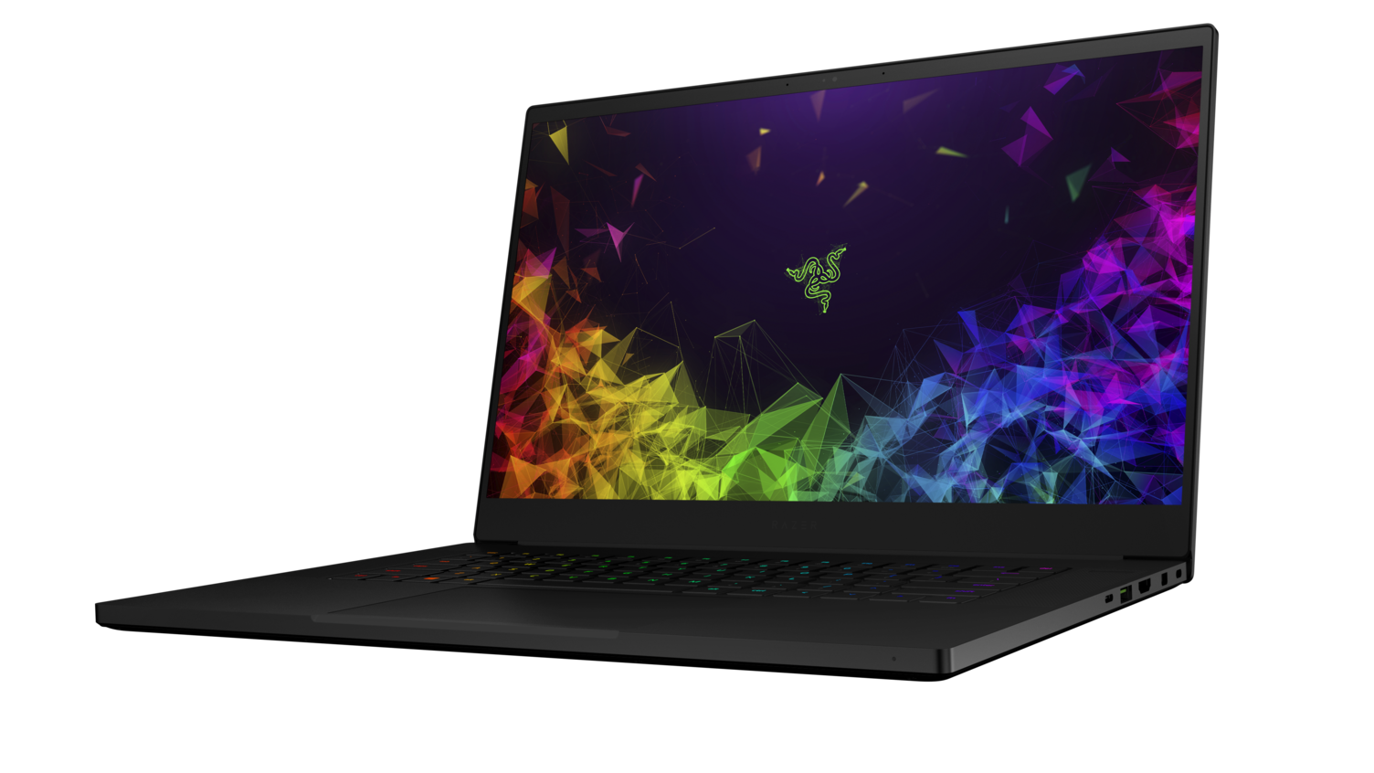Schwarzer Laptop mit farbenfrohem Bildschirm, der ein Razer-Logo zeigt.