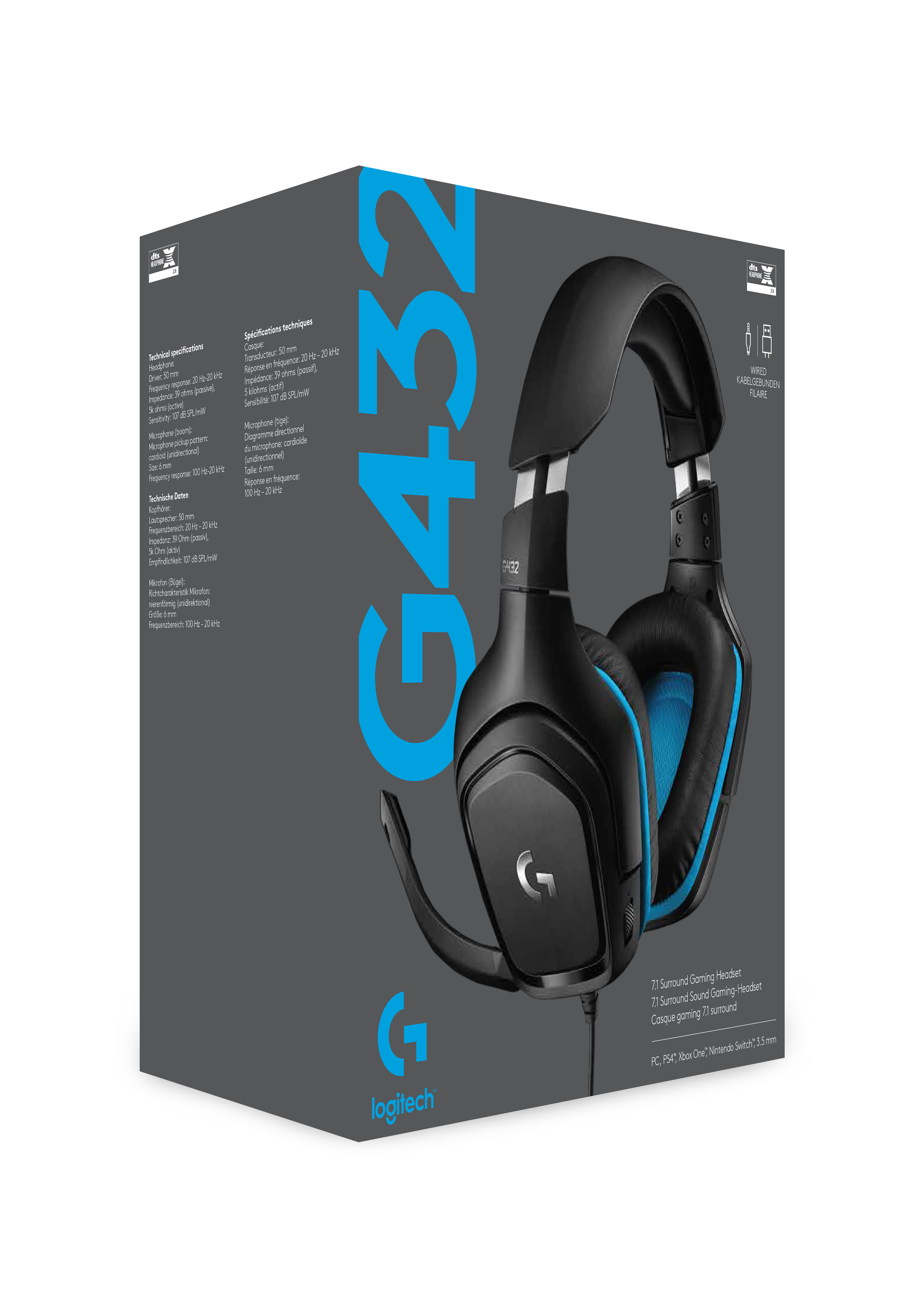Boîte de casque avec casque, en couleurs bleu et noir.