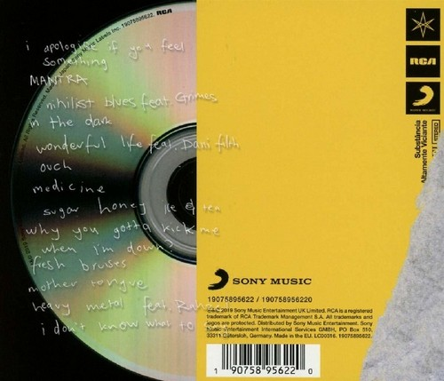 CD mit handgeschriebenen Texten, gelber Hintergrund und Textüberlagerung.