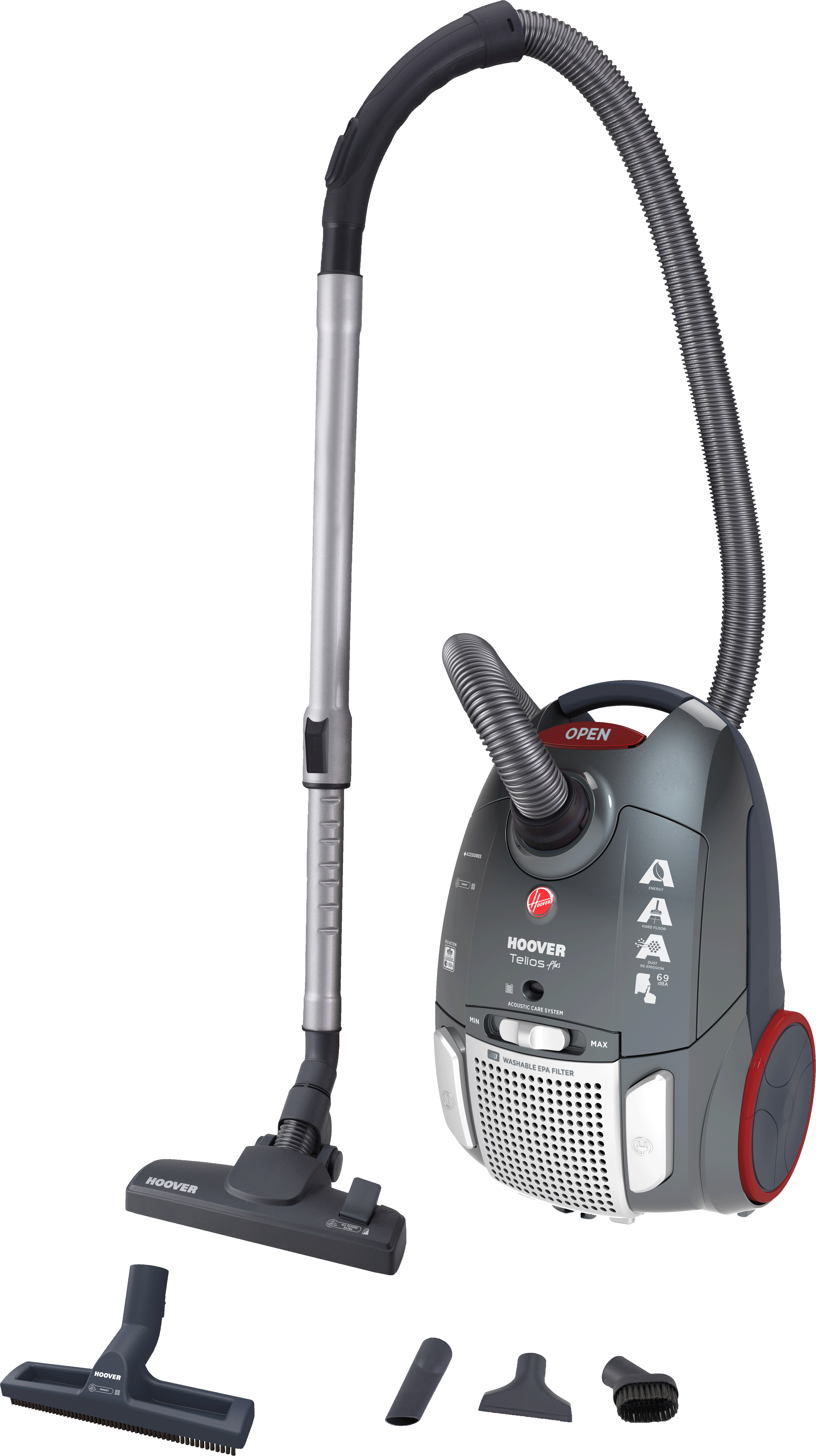 HOOVER TE22PAR 021 - Aspirapolvere (Grigio/Rosso, con la borsa)