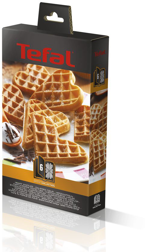 Tefal gofrisütő doboz szív alakú gofrikkal és a "6 SPACE COLLECTION" szöveggel.