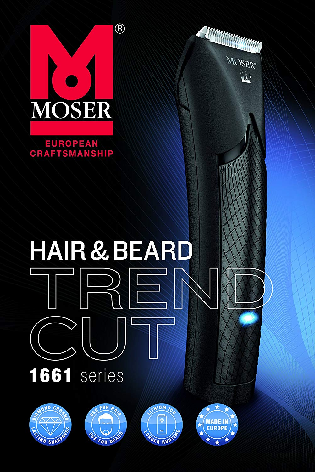 Afeitadora - Moser TrendCut Lithium Ion, Cord/Cordless, 40 mm, 100 minutos, Negro
