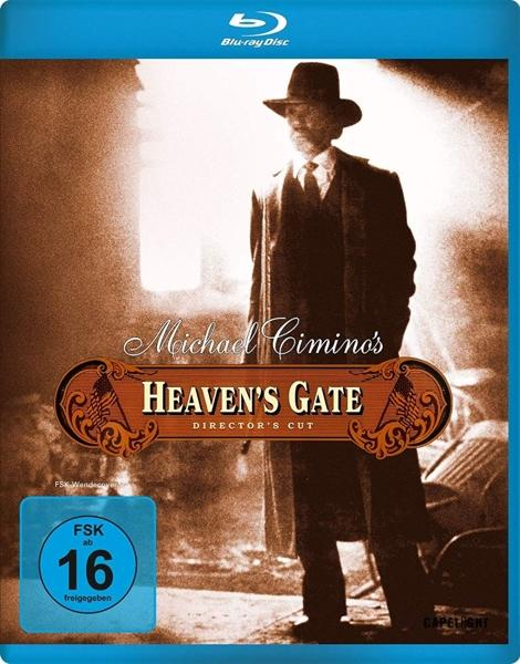 Filmcover von 'Heaven's Gate'. Ein Mann mit Hut steht in einem dunklen, rauchigen Raum.