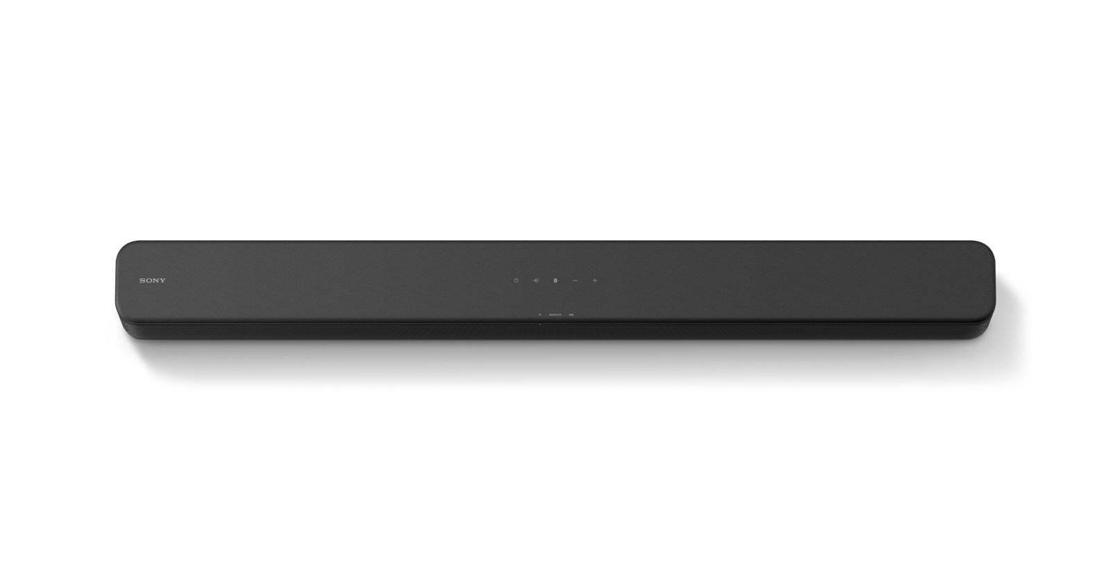Una soundbar Sony nera su sfondo bianco. La soundbar ha un design elegante e rettangolare.