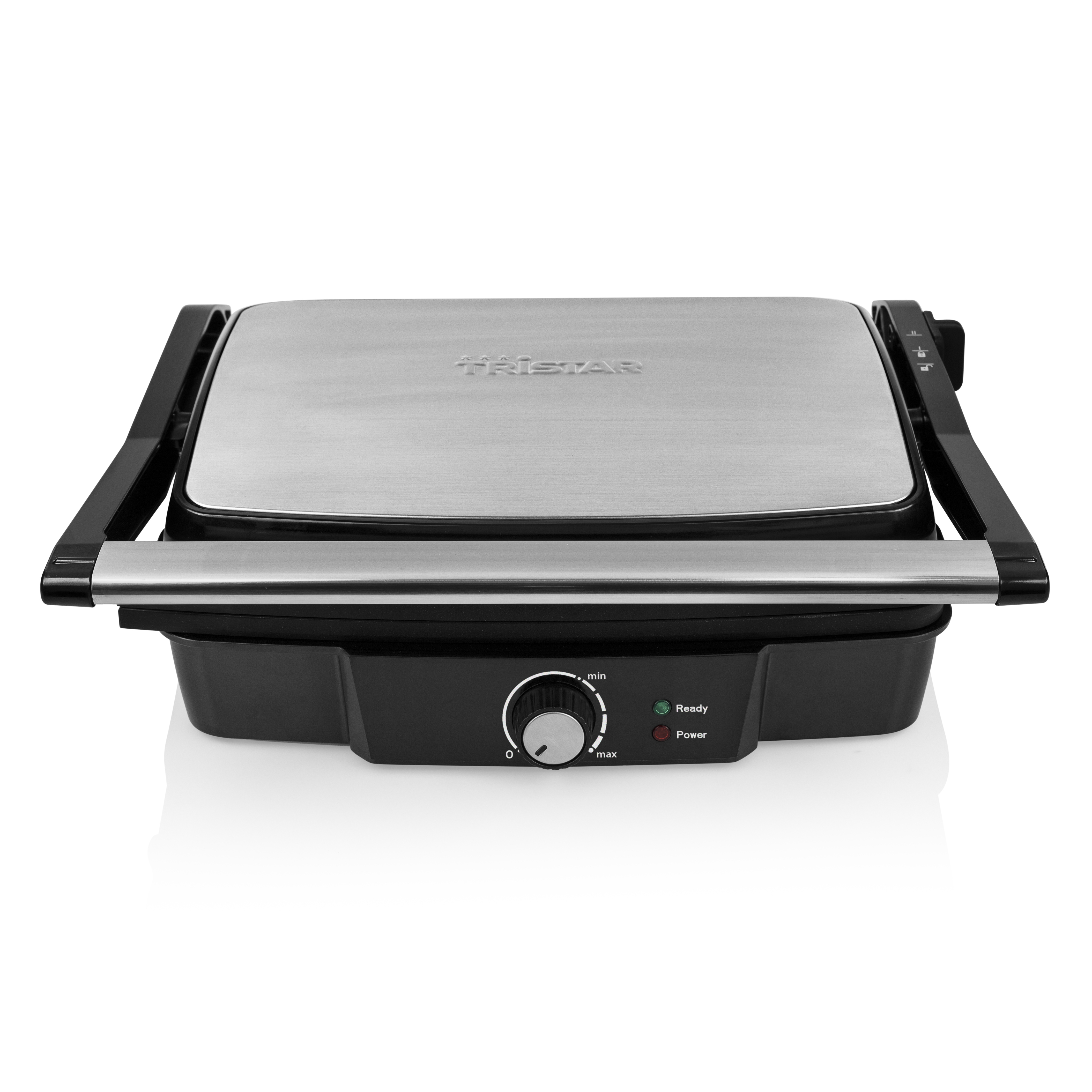 Un grill fermé en acier inoxydable et noir avec un cadran de contrôle de la température.