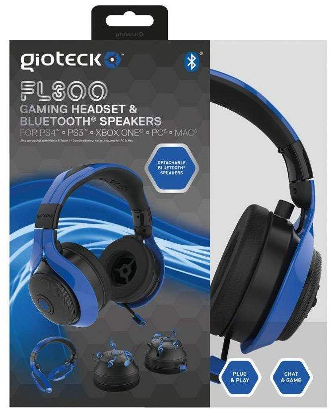 Auriculares gaming - Gioteck Flow 300, Bluetooth, Para PS4, PS3, Xbox One, PC, Azul