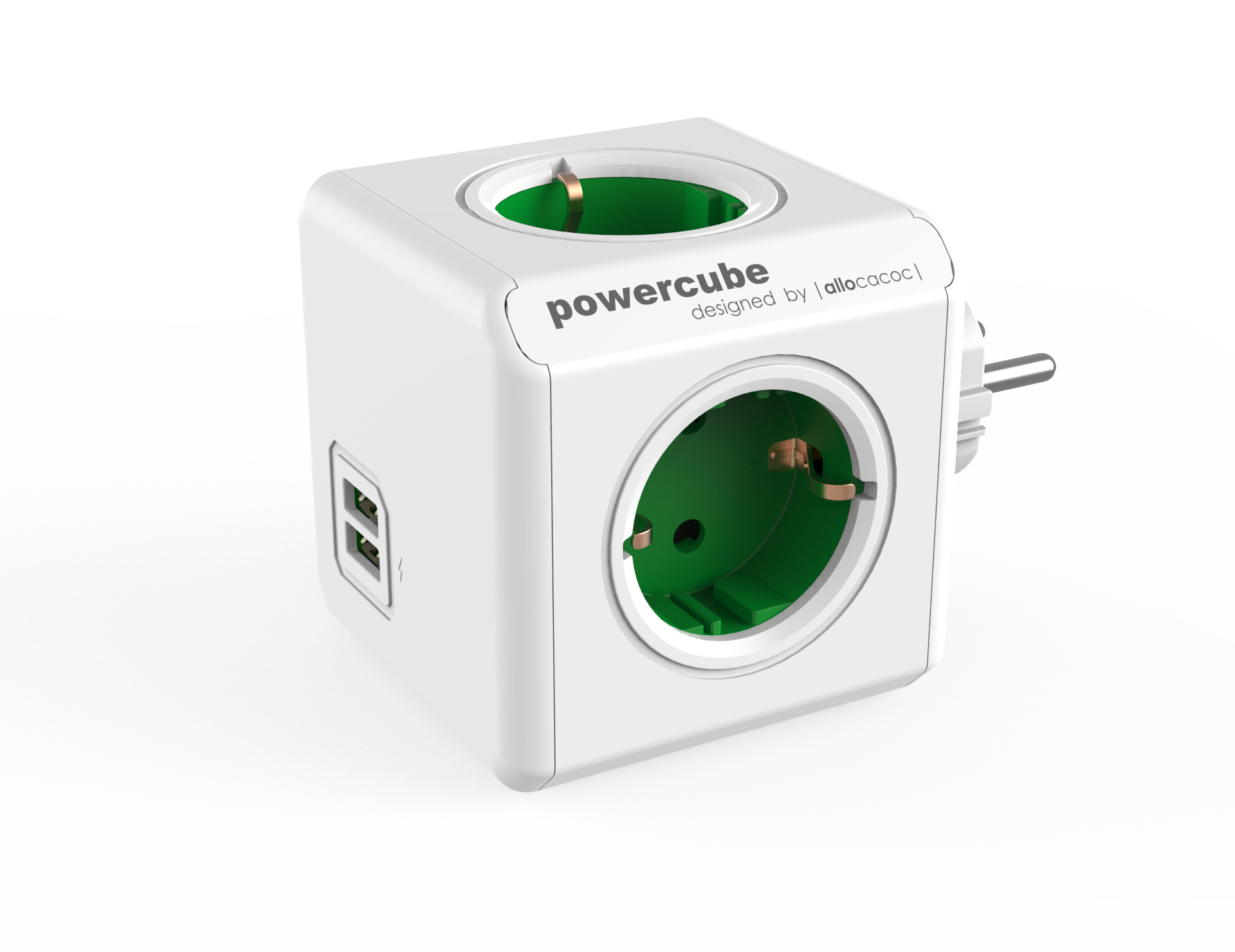 ALLOCACOC 1202GN/OUPC PowerCube Original Elosztó, 4 dugalj + 2 USB csatlakozó, zöld