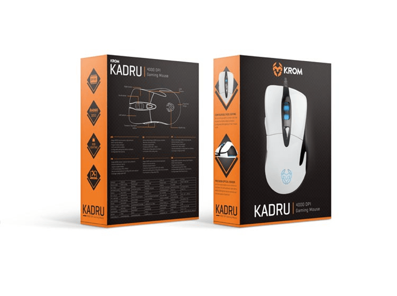Ratón gaming - NOX Kadru, 4000DPI, USB, Óptico, mano derecha, Blanco