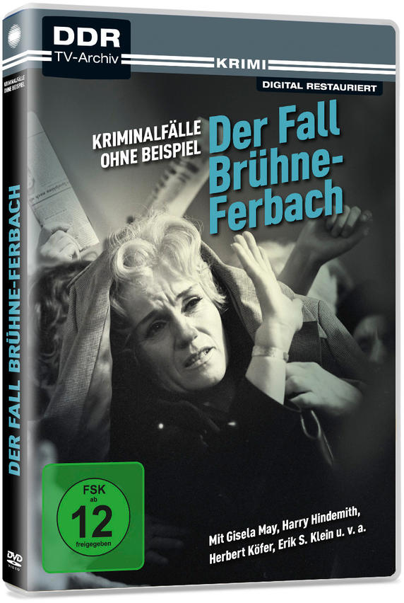 DVD-Cover von "Der Fall Brühne-Ferbach". Eine Frau steht im Mittelpunkt, andere dahinter. Das Logo ist sichtbar.