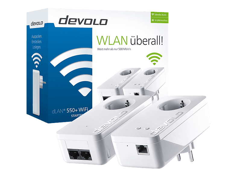 DEVOLO 9834 dLAN 550+ WiFi Starter Kit Powerline Adapter 500 kbit/s ...