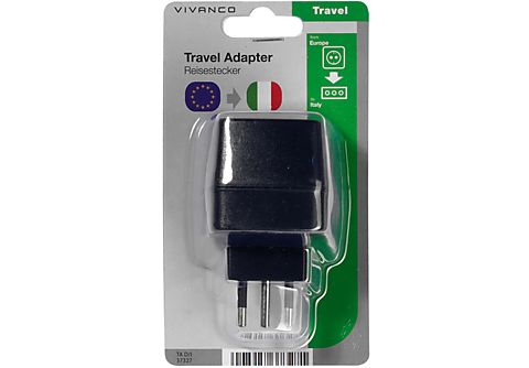 Adaptador de corriente - Vivanco 37327, De viaje, Para Italia, Negro