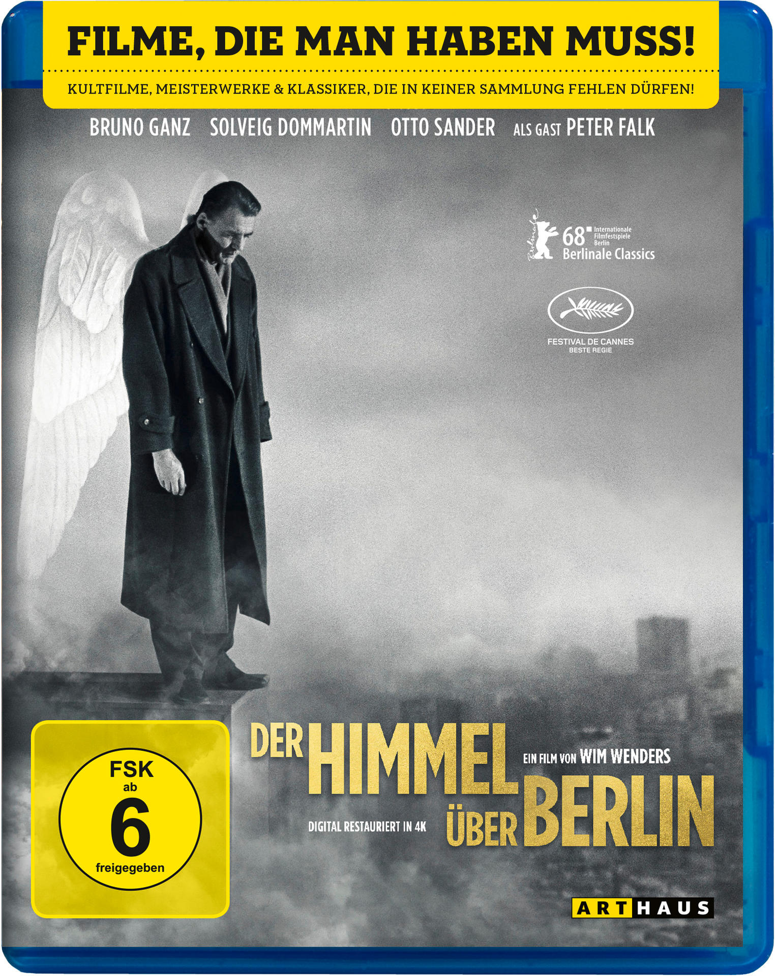 DVD-Cover des Films Der Himmel über Berlin, ein Mann in einem Mantel steht in der Nähe eines Engels.