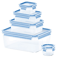 Pack Tupper - Tefal Clip&Close K3029012, 5 recipientes , 0.15 L-3.7 L,  Plástico, Transparente