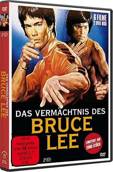DVD-Cover mit Bruce Lee und einem anderen Mann. Roter Rahmen und deutscher Text.