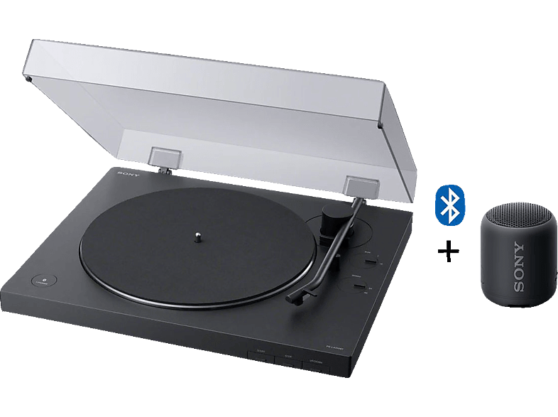 Plattenspieler + Schwarz PS-LX310BT SRS-XB12 Lautsprecher SONY und Bluetooth