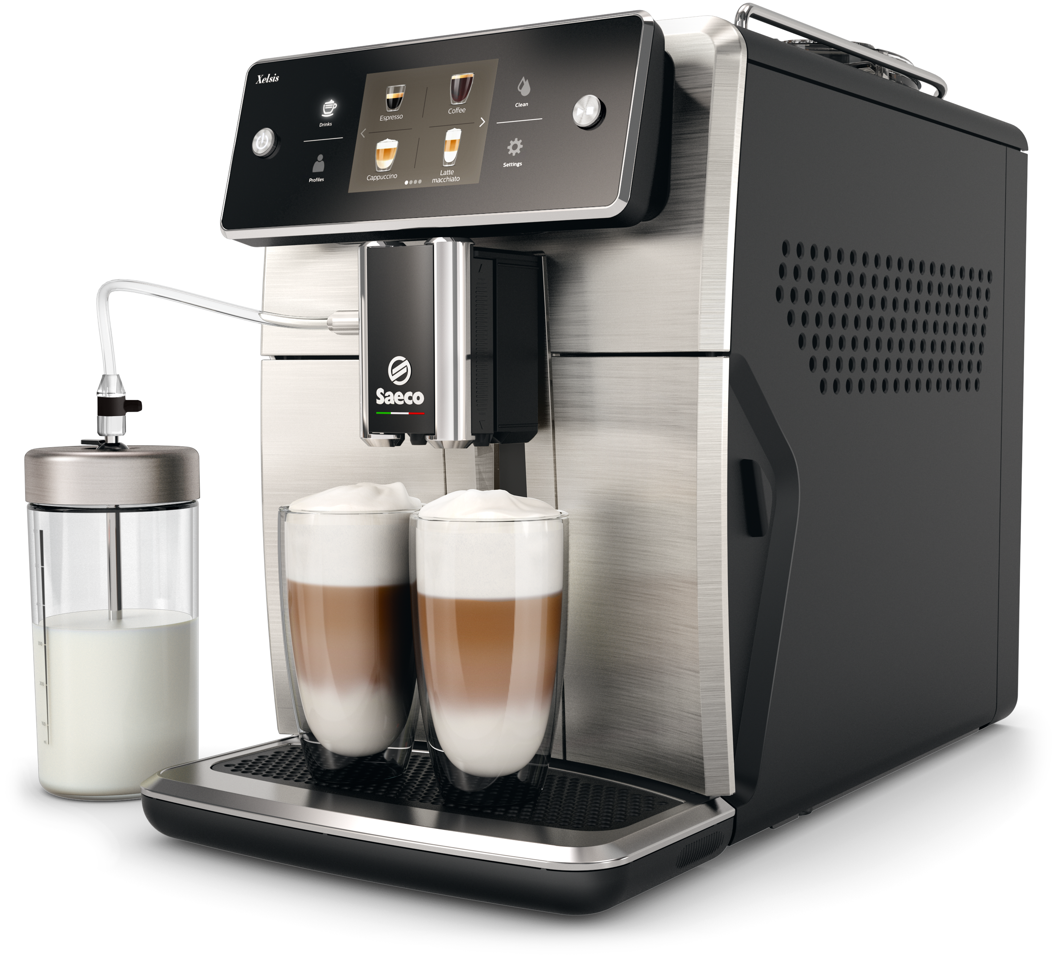SAECO Xelsis Kaffeevollautomat SM7683/10, schwarz-silber Kaffeevollautomat (Schwarz, Edelstahl, Keramikmahlwerk, 15 bar, externer Milchbehälter)