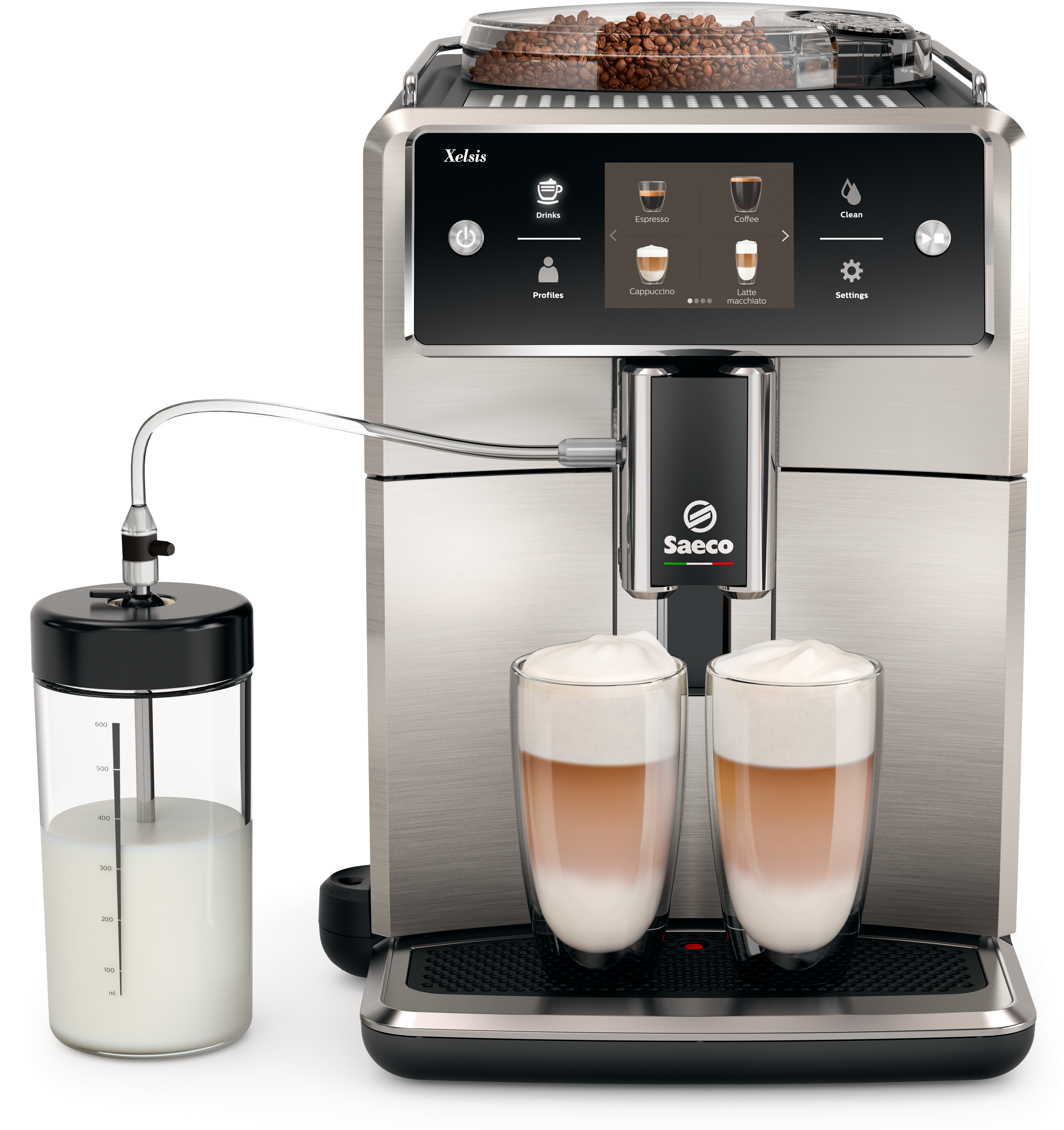 SAECO Xelsis Kaffeevollautomat SM7683/10, schwarz-silber Kaffeevollautomat (Schwarz, Edelstahl, Keramikmahlwerk, 15 bar, externer Milchbehälter)