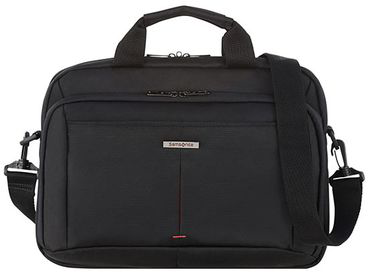 Fekete Samsonite aktatáska fogantyúval és vállpánttal.