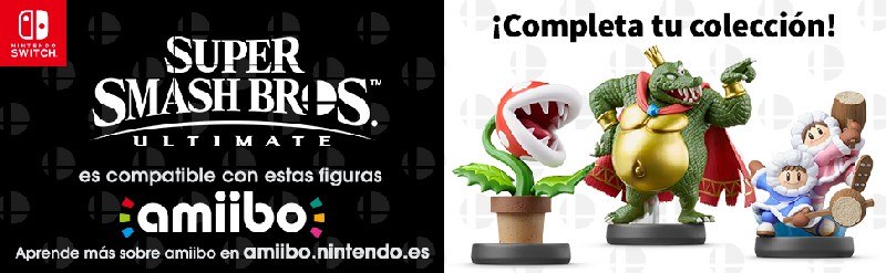 Anuncio de Nintendo Switch. Juego Super Smash Bros. Ultimate con figuras amiibo.