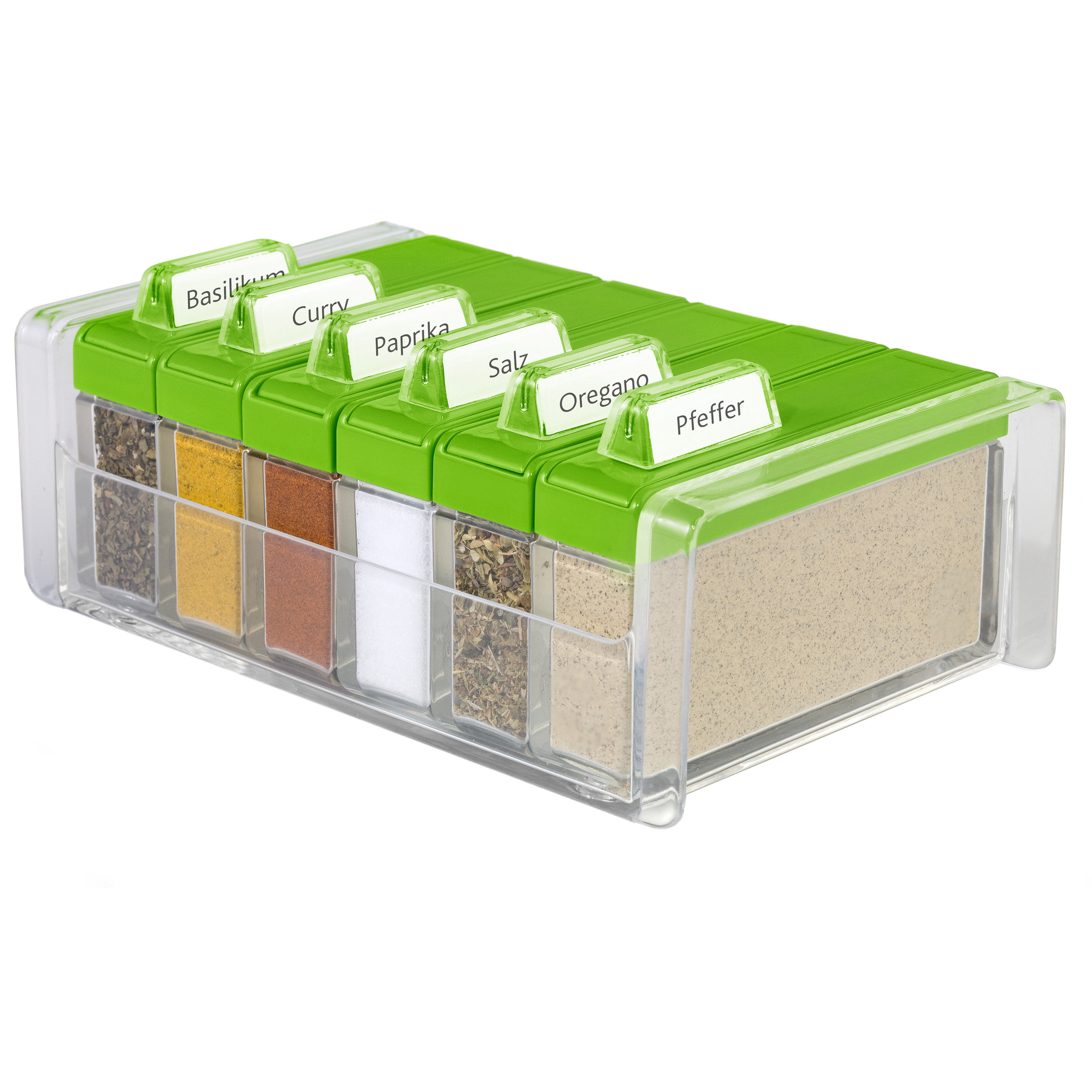 EMSA 508458 Spice Box Gewürzkartei mit 6 Gewürzen Transparent/Grün
