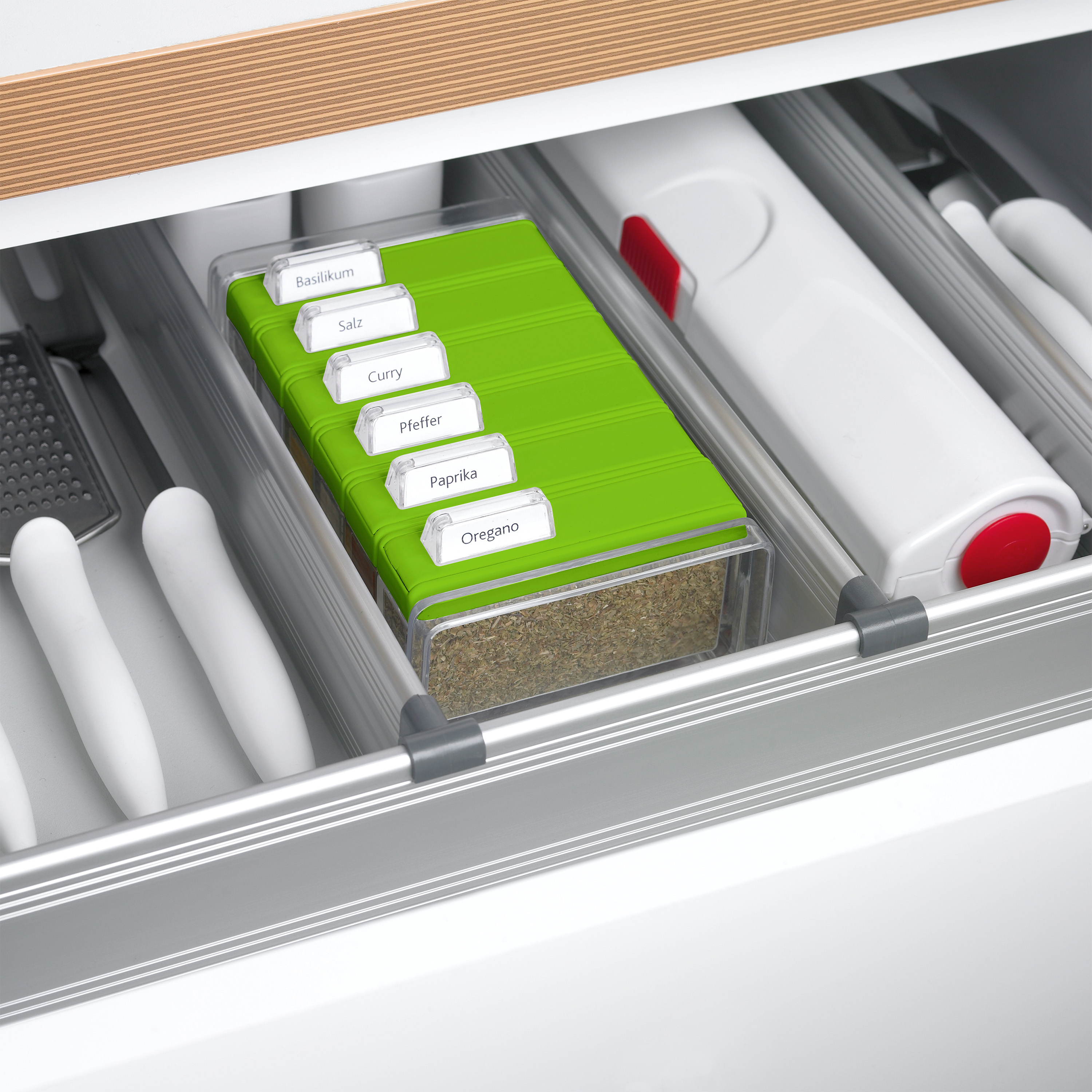 EMSA 508458 Spice Box Gewürzkartei mit 6 Gewürzen Transparent/Grün